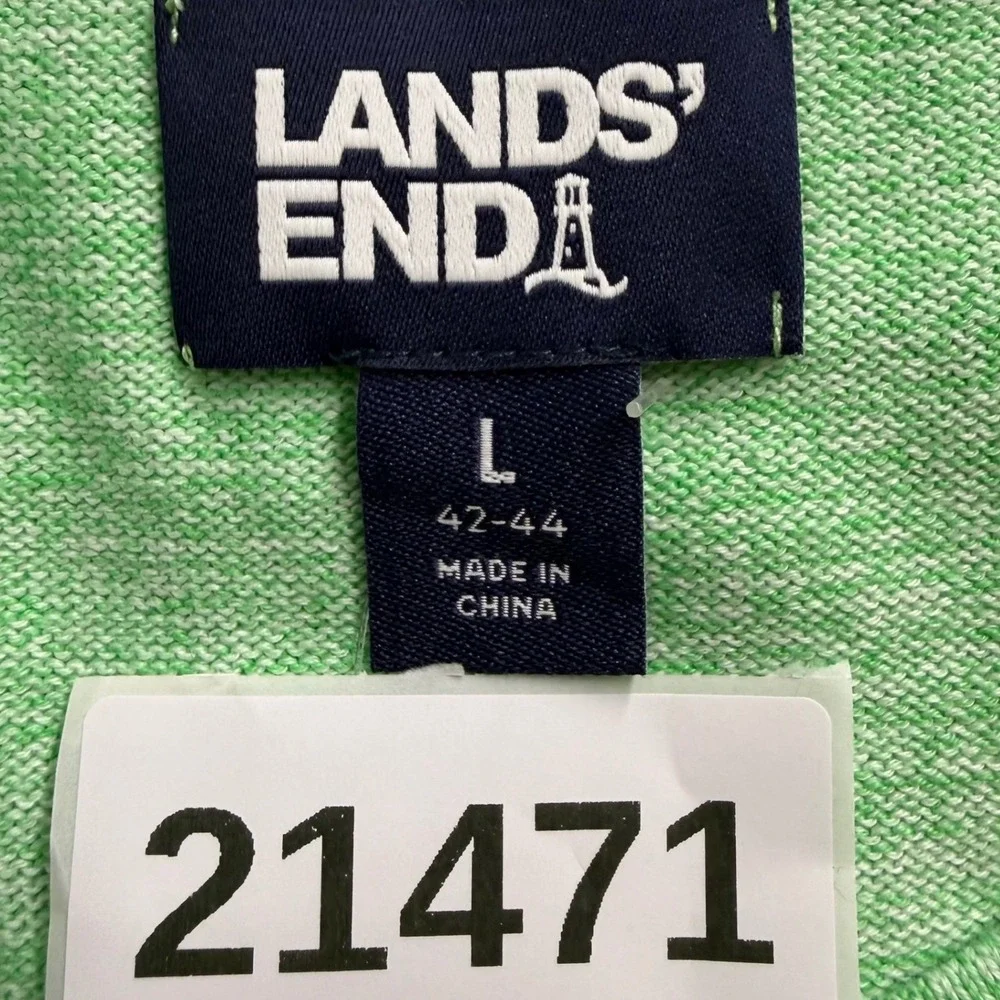 NEW Lands End Sweater Mens Large 42-44 Green Supima Cotton Pullover Long Sleeve